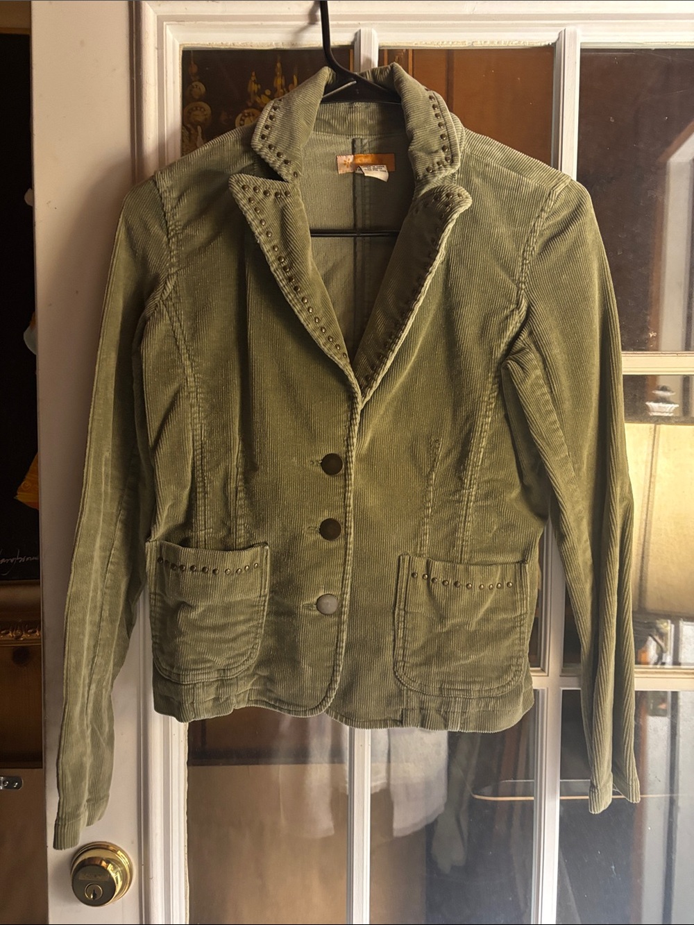 Tulle Olive Corduroy Stud-Trim Blazer
